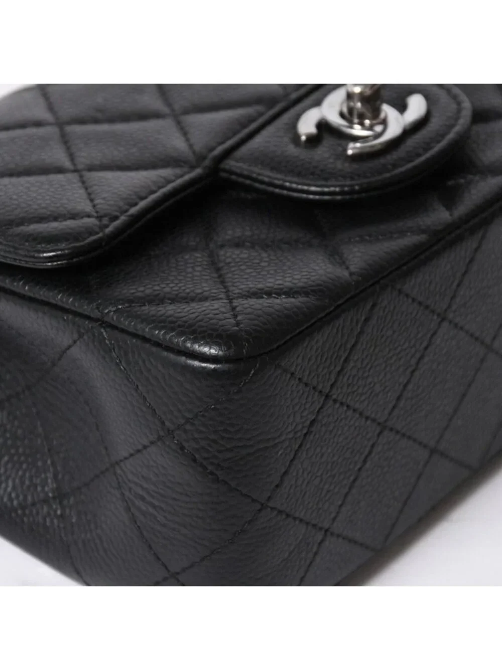 Chanel Mini Quilted Chain Shoulder Bag 17 Caviar Leather Black Silver